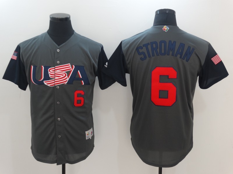 Men USA Baseball #6 Stroman Gray 2017 World Baseball Classic Authentic Jersey->->MLB Jersey